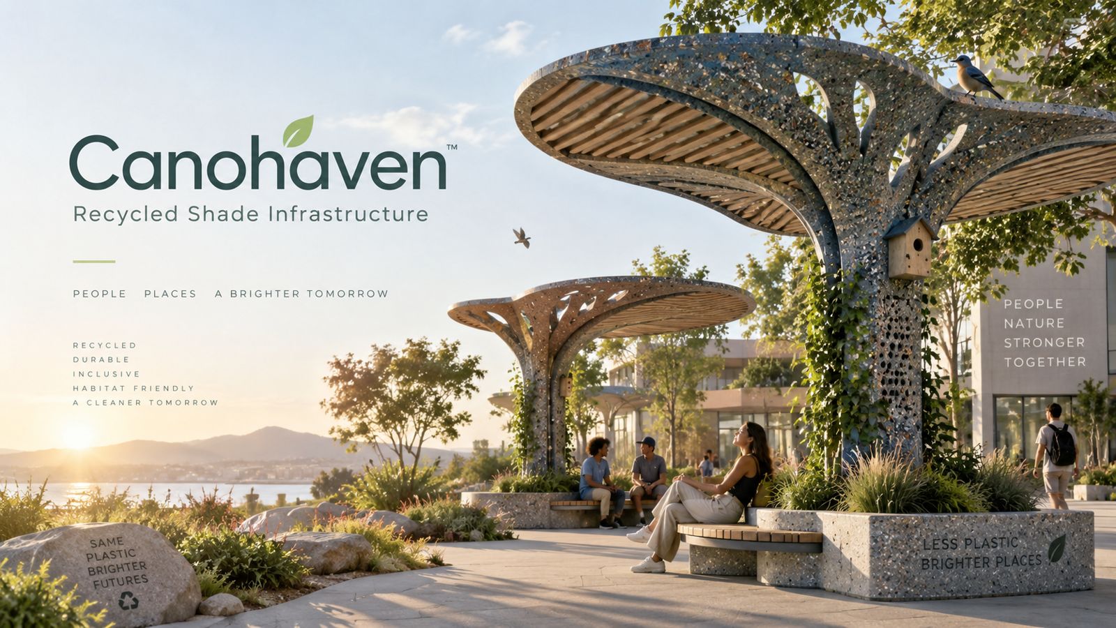 Concept rendering of Canohaven shade canopies in a public plaza